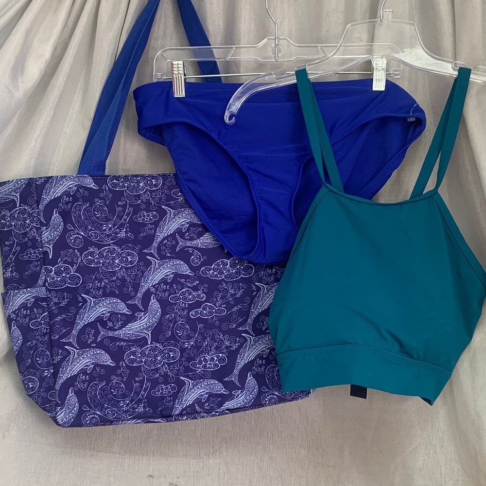 Kona Sol Teal Swim Top with Royal Blue Bikini Bottoms